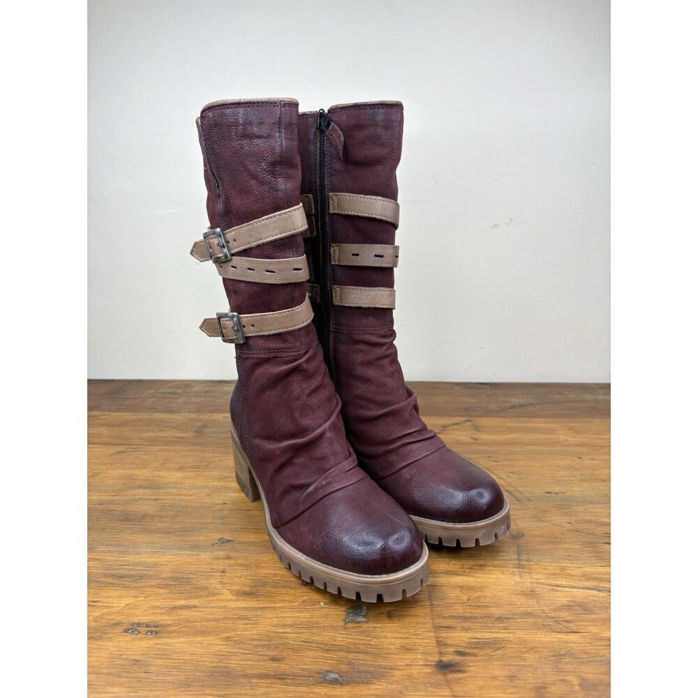 Miz Mooz Leather Mid Calf Boots Women Size 6 Whimsigoth Boho Strappy Buckle Moto